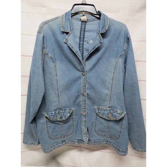 Vintage Original Threads Jean Jacket Plus Size 3X Embellished Sparkle Y2K 90s - Picture 1 of 6